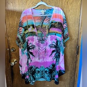 Bleu Rod Beattie Multicolor Tropical Swim Cover-Up